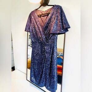 Alex Evenings Sparkling Sequin Midi Dress in Blue